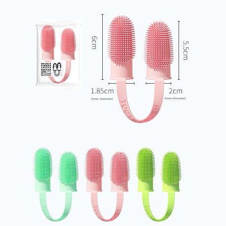 5-Pack greenish-yellow Double Finger Pet Toothbrush - Soft TPR Dog Cat Dental Finger Brush Set