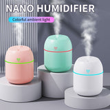 White Mini USB Humidifier Large Mist - Desktop Ultrasonic Air Humidifier with Colorful LED Light - Front View