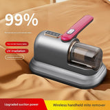 Blue-violet Wireless Mite Vacuum Cleaner with UV Light - High Suction Handheld Bed Dust Mite Remover - Front View