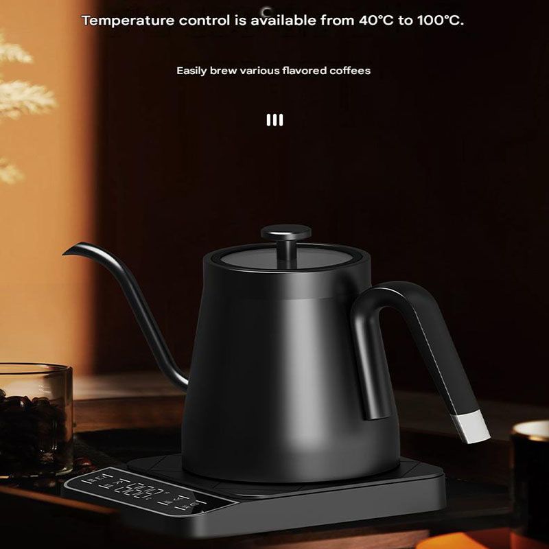 Black Gooseneck Electric Kettle with Temperature Control - 0.8L Smart Pour Over Coffee Kettle