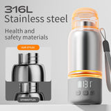 White Portable Constant Temperature Electric Water Cup 450ml 100W Rechargeable Baby Formula Maker with 316 Stainless Steel - 45-Degree Angle