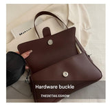 Coffee color Fashion Retro Crossbody Bag French Chic Small Shoulder Bag Women’s Baguette Underarm Bag - Top-Down View