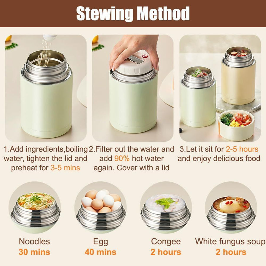 Brown 800ml Stainless Steel Thermal Stew Jar Portable Insulated Lunch Pot with Handle – Vacuum Insulated Soup Container(Retractable style)