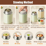 Green 800ml Stainless Steel Thermal Stew Jar Portable Insulated Lunch Pot with Handle – Vacuum Insulated Soup Container(Foldable model) - 45-Degree Angle