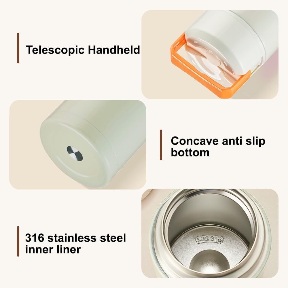 Blue 800ml Stainless Steel Thermal Stew Jar Portable Insulated Lunch Pot with Handle – Vacuum Insulated Soup Container(Foldable model)