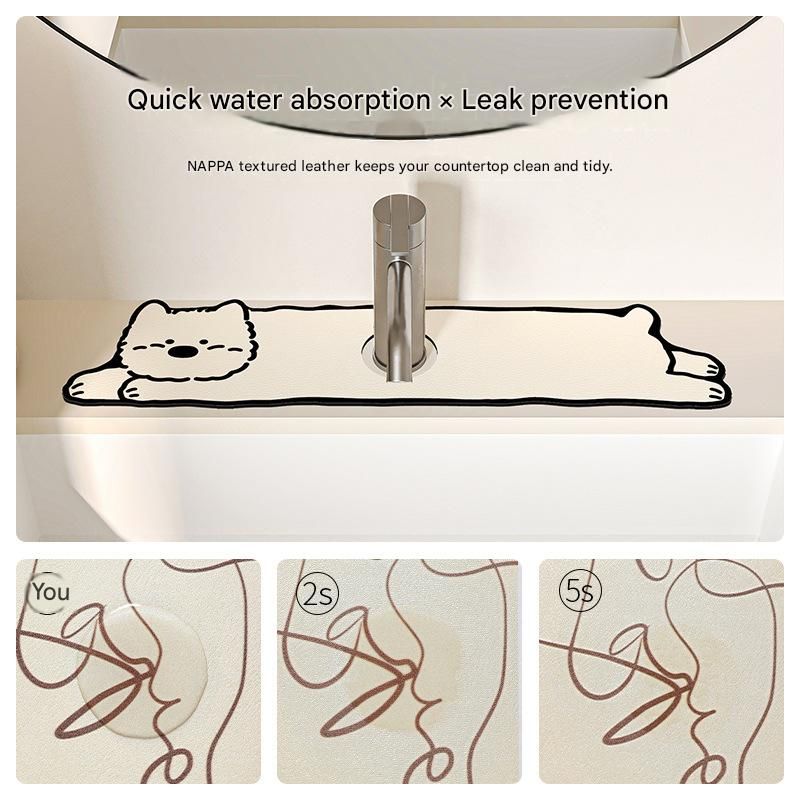 2-Piece Faucet Draining Mat Set Absorbent Sink Splash Guard Quick Dry Counter Mat 10x61cm(West Highland White Terrier)