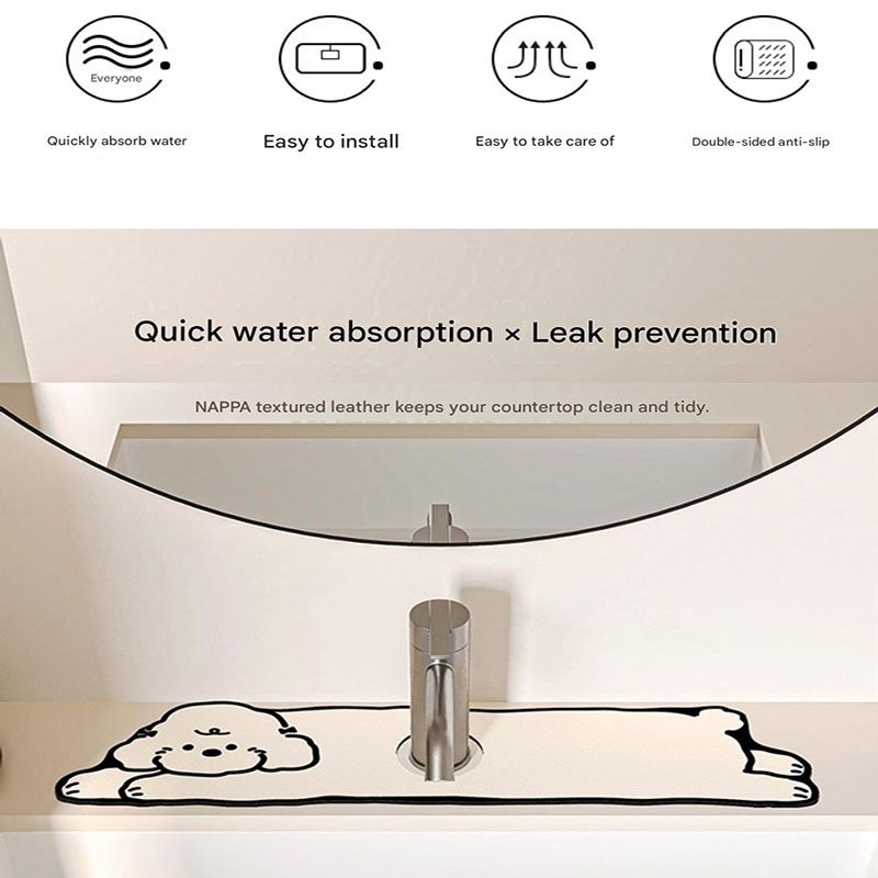 2-Piece Faucet Draining Mat Set Absorbent Sink Splash Guard Quick Dry Counter Mat 10x61cm(Pug)