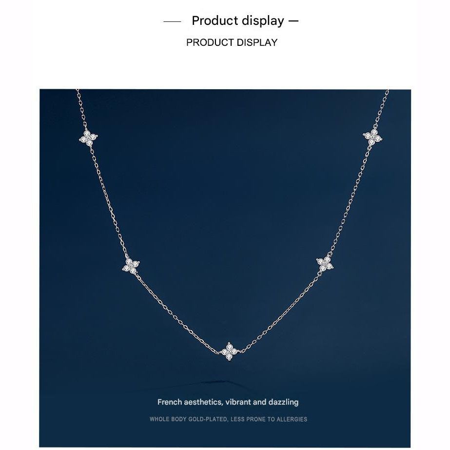 Gold Lucky Four Leaf Clover Necklace Women Delicate Clavicle Chain Sparkling Zirconia Charm Necklace Gift for Her
