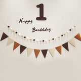 Felt Birthday Banner Set with Interchangeable Numbers 0-9 Pom Pom Garland Pennant Flags Happy Birthday Decoration