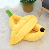 Banana Boat Pet Bed Plush Soft Dog Cat Nest with Cushion Warm Cozy Banana Shape Pet House for Small Medium Dogs Cats(Size: S)