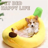 Banana Boat Pet Bed Plush Soft Dog Cat Nest with Cushion Warm Cozy Banana Shape Pet House for Small Medium Dogs Cats(Size: S) - Front View