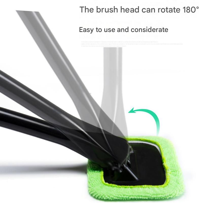Green Car Windshield Cleaning Brush with 5 Replacement Microfiber Pads Defogging Wiper Tool Glass Cleaner