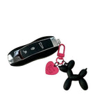2-Piece Golden Balloon Dog Keychain Set with Heart Charm Bag Pendant Cute Couple Gift - Front View