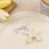 2-Piece White Balloon Dog Keychain Set with Heart Charm Bag Pendant Cute Couple Gift