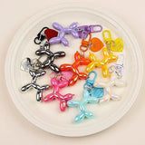 2-Piece Pink Balloon Dog Keychain Set with Heart Charm Bag Pendant Cute Couple Gift - Side View