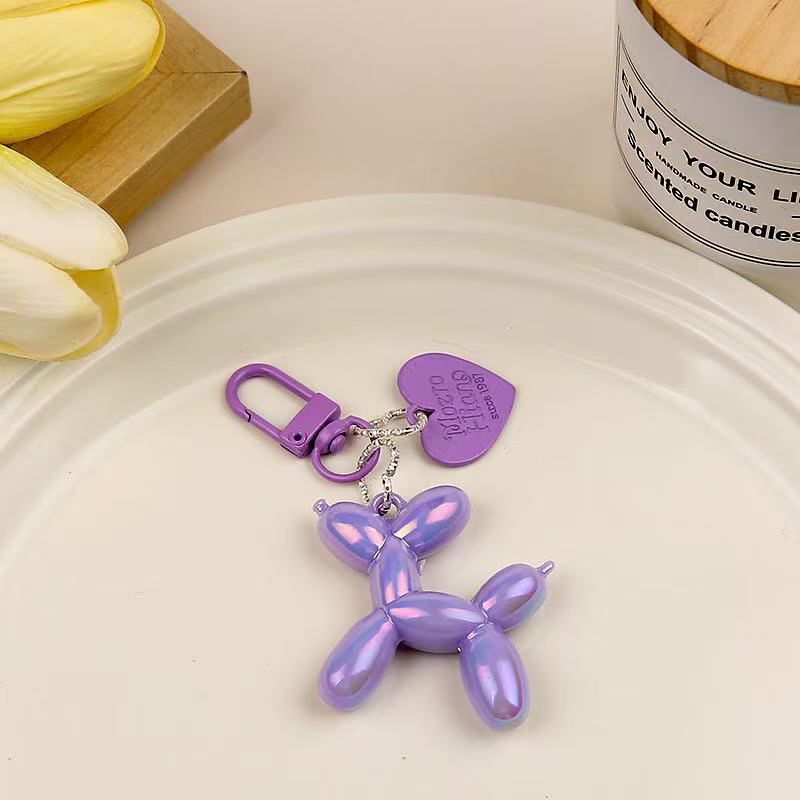 2-Piece Purple Balloon Dog Keychain Set with Heart Charm Bag Pendant Cute Couple Gift