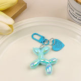 2-Piece Blue Balloon Dog Keychain Set with Heart Charm Bag Pendant Cute Couple Gift