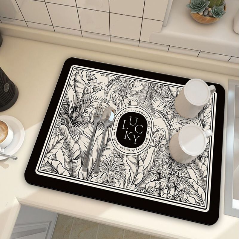 Black Kitchen Countertop Drainage Mat Absorbent Quick Dry Tech Velvet Dish Drying Pad 40x60cm(CD0076-4)