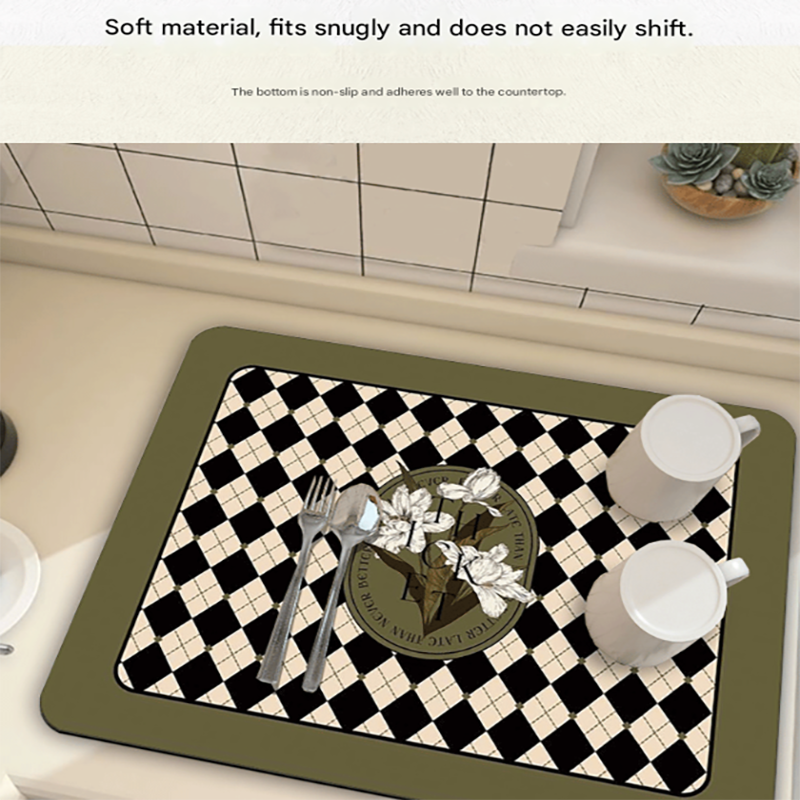 Black Kitchen Countertop Drainage Mat Absorbent Quick Dry Tech Velvet Dish Drying Pad 40x60cm(CD0076-4)