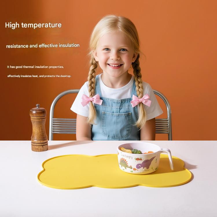 3-Piece Yellow Silicone Placemat Set Cloud Shape Non-Slip Heat Resistant Kids Dining Mat