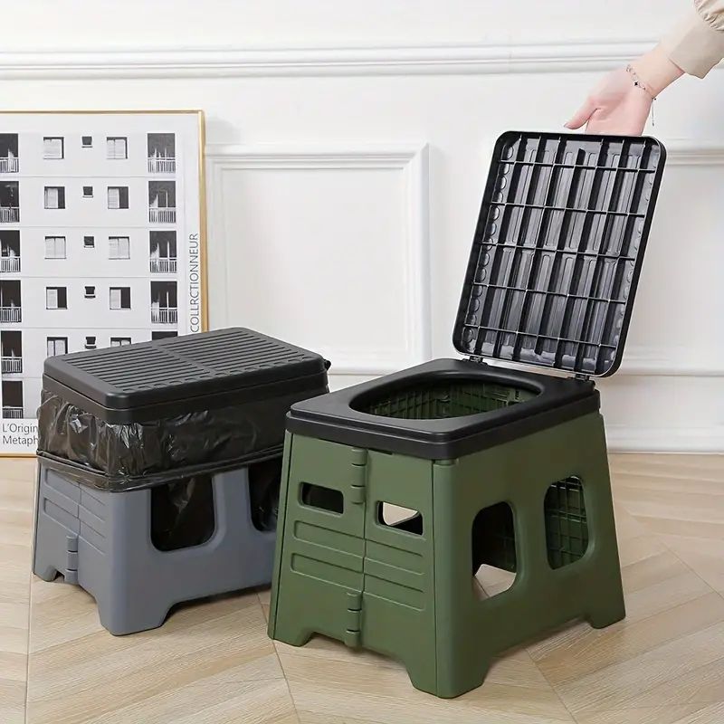 Green Portable Folding Toilet Stool Outdoor Camping Car Emergency Portable Potty Chair