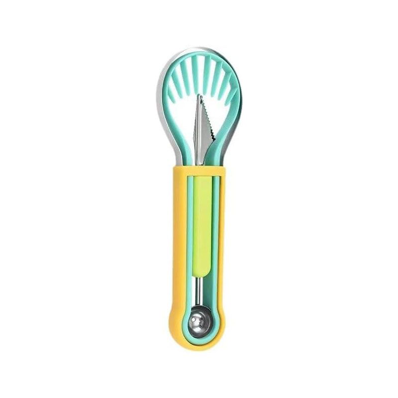 2-Piece Fruit Carving Tool Set Melon Baller Scoop Knife Stainless Steel(Yellow, blue and green)