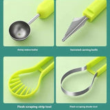 2-Piece Fruit Carving Tool Set Melon Baller Scoop Knife Stainless Steel(Yellow, blue and purple) - 45-Degree Angle