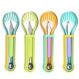 2-Piece Fruit Carving Tool Set Melon Baller Scoop Knife Stainless Steel(Blue, yellow and purple)