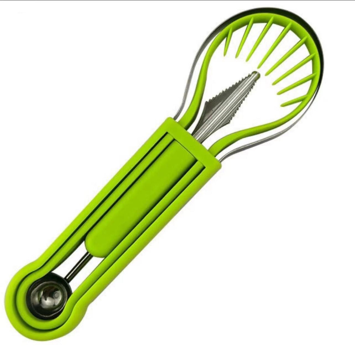 2-Piece Fruit Carving Tool Set Melon Baller Scoop Knife Stainless Steel(Green)