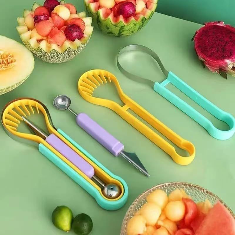 2-Piece Fruit Carving Tool Set Melon Baller Scoop Knife Stainless Steel(Green)