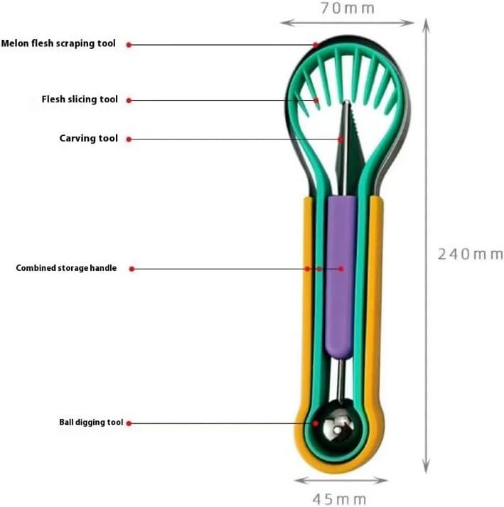 2-Piece Fruit Carving Tool Set Melon Baller Scoop Knife Stainless Steel(Green)