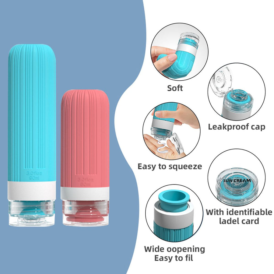 Silicone Travel Toiletry Bottles Set Leakproof Squeeze Containers with Case(05)