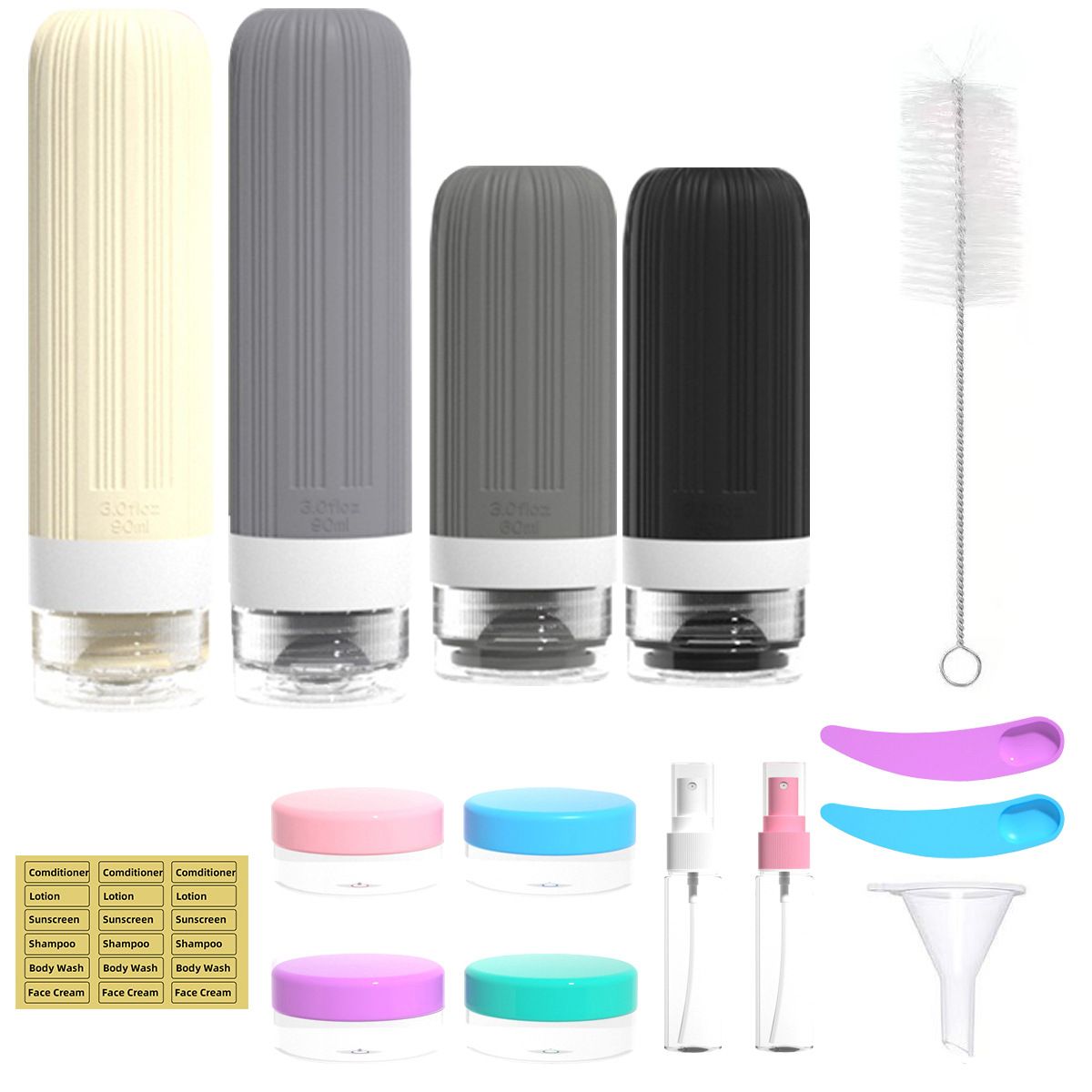 Silicone Travel Toiletry Bottles Set Leakproof Squeeze Containers with Case(07)