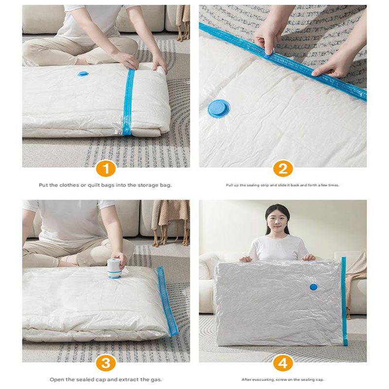 Vacuum Compression Storage Bags 6 Piece Set with Hand Pump for Clothes Bedding Travel