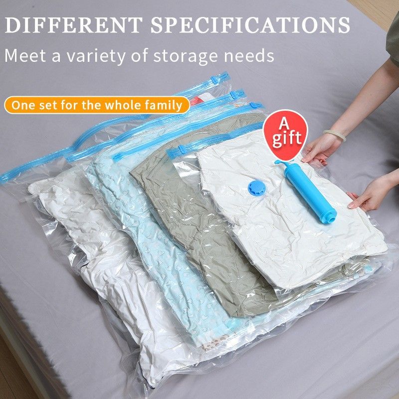 Vacuum Compression Storage Bags 7 Piece Set (6 Bags + Hand Pump) for Clothes Quilts Travel