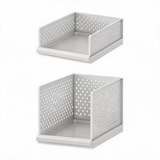 White Wardrobe Storage Organizers 2 Piece Set High & Low Pull-Out Drawer Style for Clothes