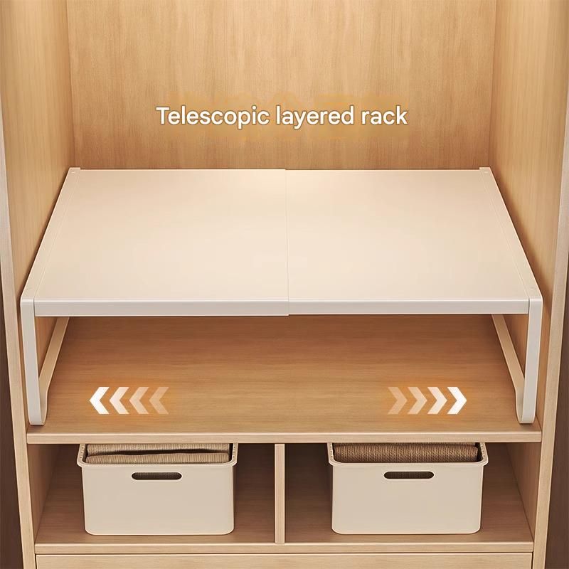 White Adjustable Closet Shelf Organizer, Expandable Wardrobe Divider Rack for Cabinet, Kitchen, and Entryway, Heavy-Duty Carbon Steel Storage Shelf, 27-38cm Length, 35cm Width, 22cm Height