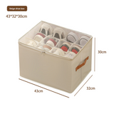 Beige Foldable Fabric Shoe Storage Box with Compartments Dustproof Moistureproof
