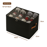 Black Foldable Fabric Shoe Storage Box with Compartments Dustproof Moistureproof
