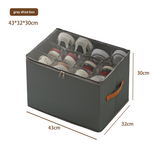 Grey Foldable Fabric Shoe Storage Box with Compartments Dustproof Moistureproof