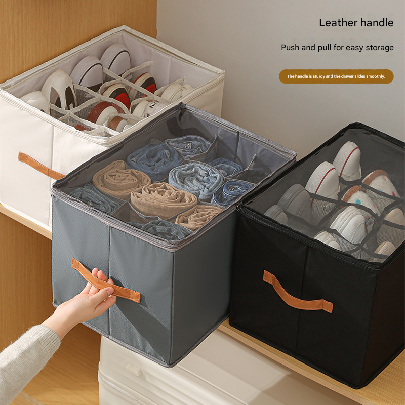 Grey Foldable Fabric Shoe Storage Box with Compartments Dustproof Moistureproof
