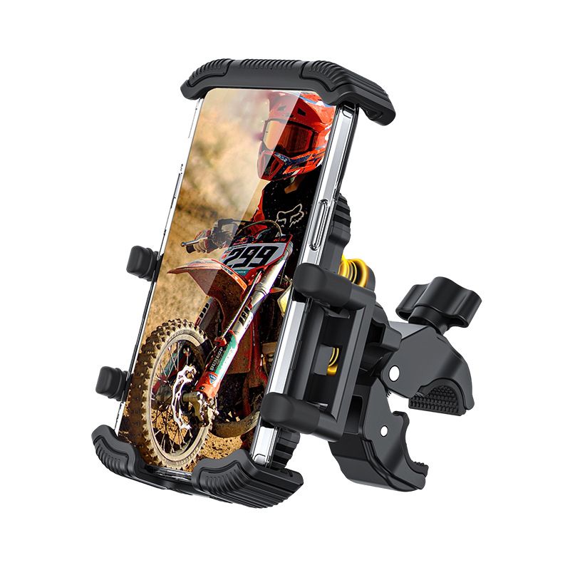 Black Motorcycle Phone Holder 4-Axis Shockproof Anti-Shake Mount for Navigation