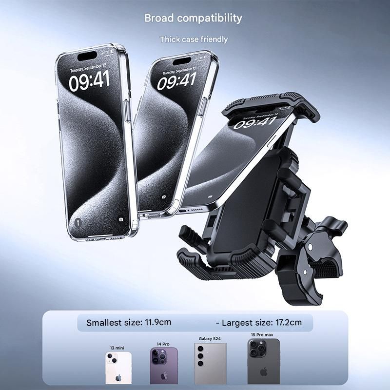 Black Motorcycle Phone Holder 4-Axis Shockproof Anti-Shake Mount for Navigation