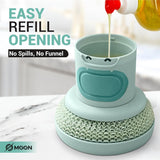 Green Cartoon Press Dishwashing Brush with Replaceable Sponge Heads Kitchen Pot Cleaner