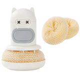 White Cartoon Press Dishwashing Brush with Replaceable Sponge Heads Kitchen Pot Cleaner