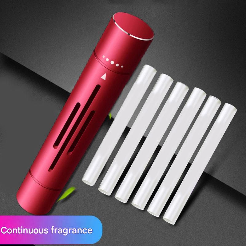 Red Mini Car Air Vent Perfume Freshener with 6 Scent Refills Aluminum Alloy Aromatherapy