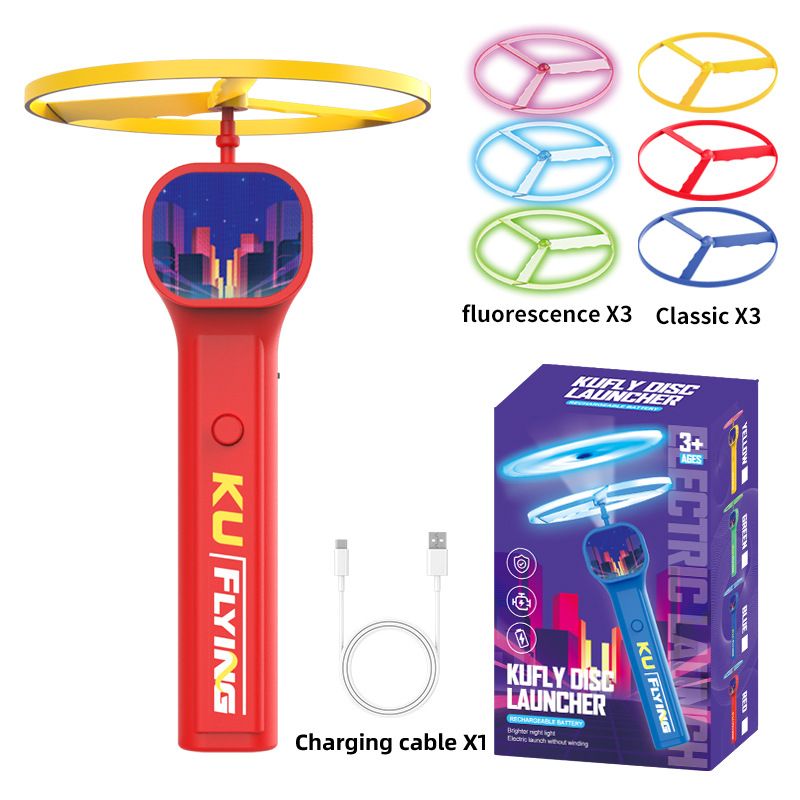 Red LED Light Up Flying Disc Cat Toy Interactive UFO Launcher with Replacement Discs
