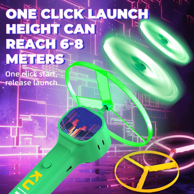 Blue LED Light Up Flying Disc Cat Toy Interactive UFO Launcher with Replacement Discs