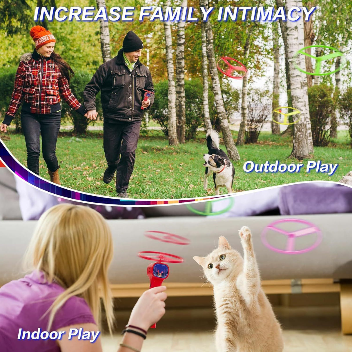Blue LED Light Up Flying Disc Cat Toy Interactive UFO Launcher with Replacement Discs