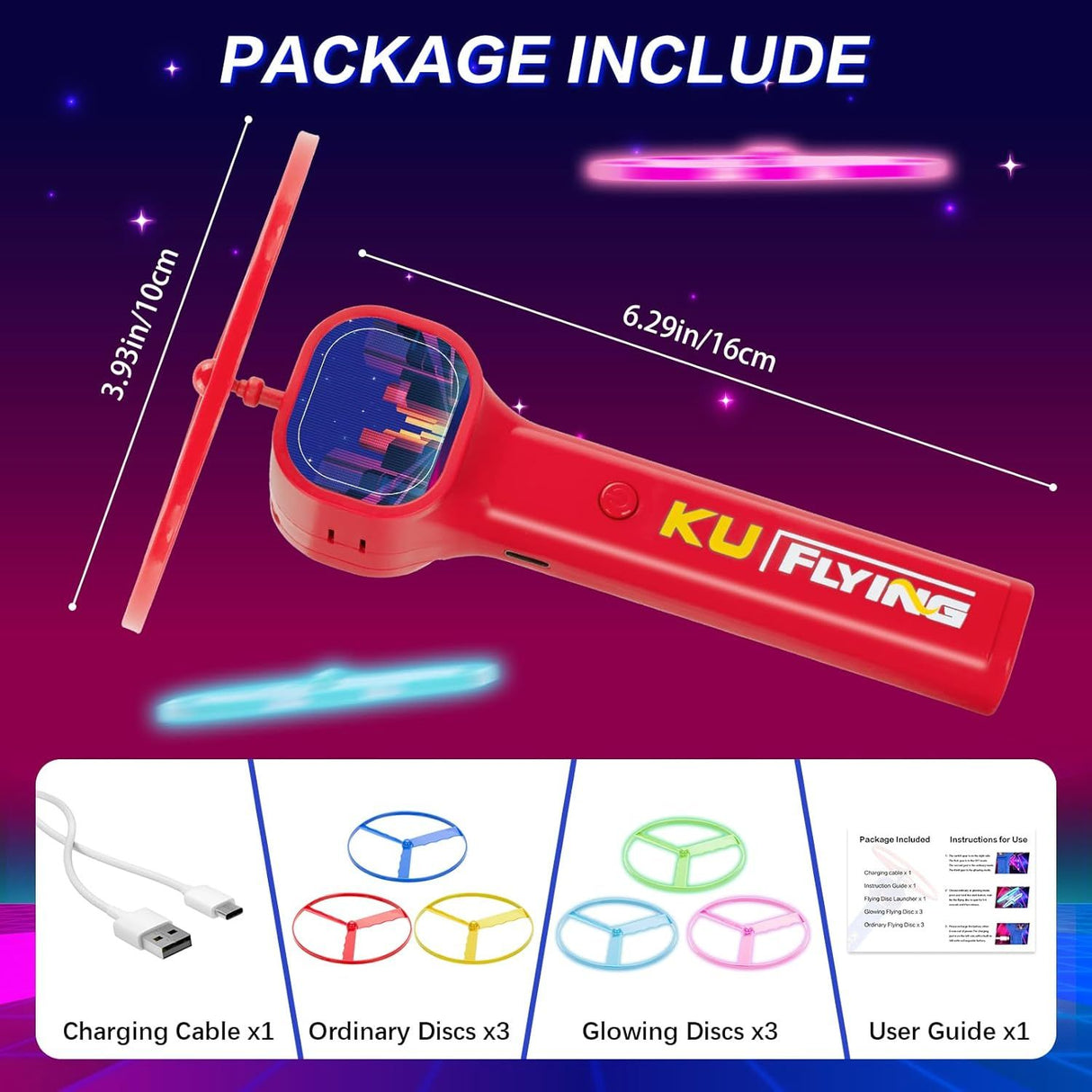 Blue LED Light Up Flying Disc Cat Toy Interactive UFO Launcher with Replacement Discs